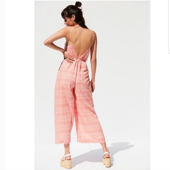 NWT Urban Outfitters Wide Leg Plaid Gauze Jumpsuit - Picture 3 of 5